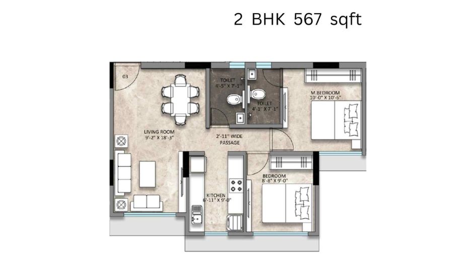 Sanghvi-Aria-Floor-Plan-2 BHK-567 Sqft